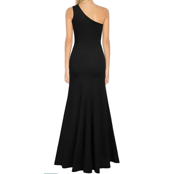 WOOSEA One Shoulder Split Bodycon Mermaid Evening Cocktail Long Dress (Black, S) - Picture 2 of 3